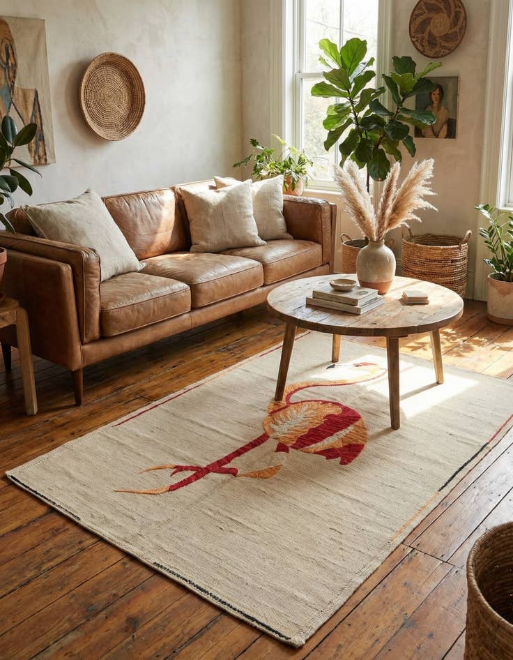 Detail image of 3' 2 x 4' 7 Hand Woven Kilim Suzani Wool Rug