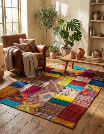 4' 2 x 5' 10 Hand Woven Kilim Patchwork Wool Rug