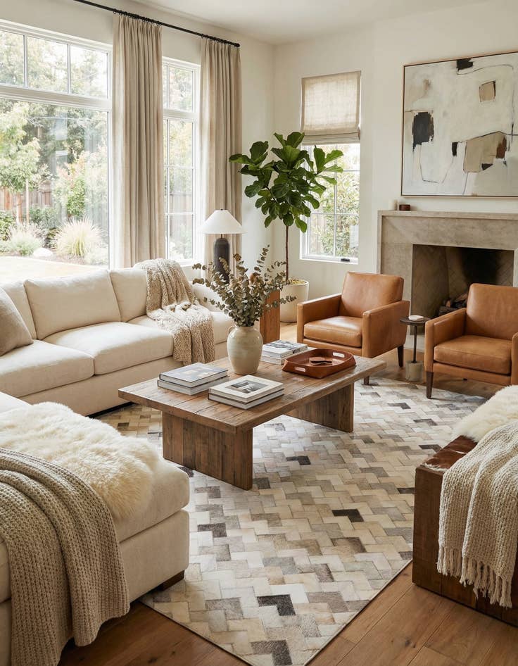 Detail image of  5' 2 x 8' Cowhide - Patchwork Rug