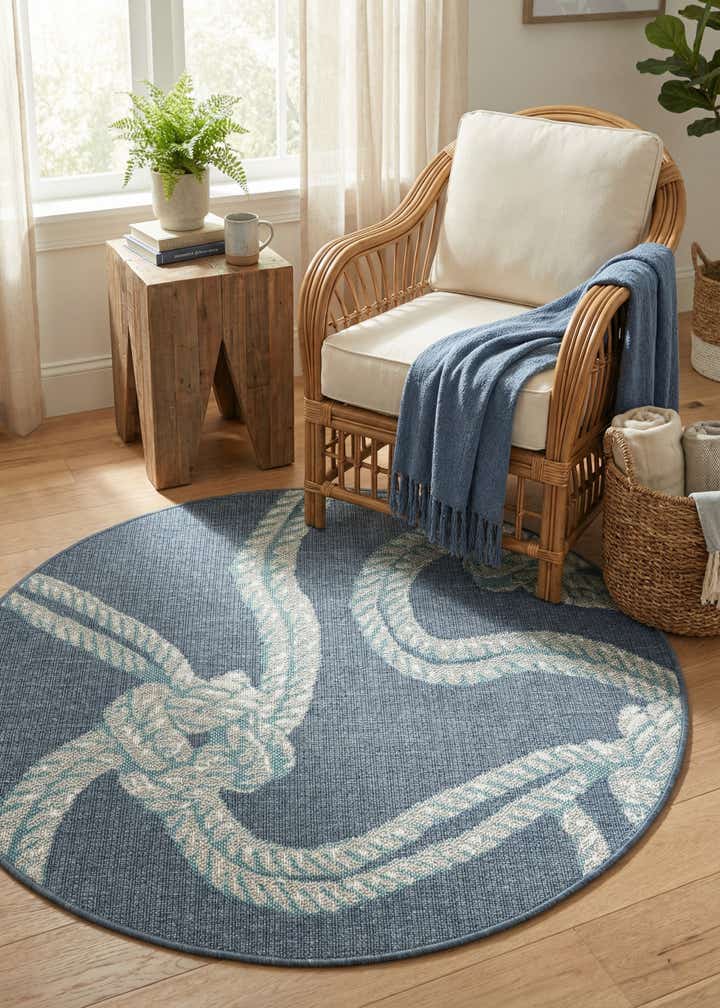 4' x 4' Easy-Clean Coastal Indoor / Outdoor Round Rug