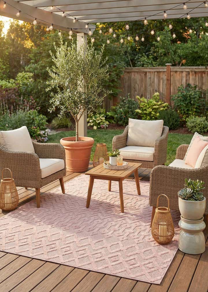7' 10 x 7' 10 Easy-Clean Trellis Textured Indoor / Outdoor Square Rug