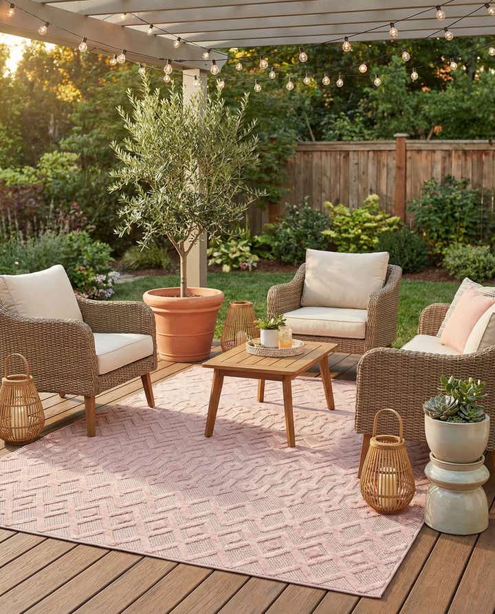 7' 10 x 7' 10 Easy-Clean Trellis Textured Indoor / Outdoor Square Rug