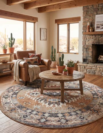 Khaki Gray Eco Southwestern Round Rug