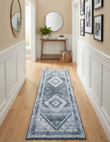 Navy Blue Kamala Washable Runner Rug