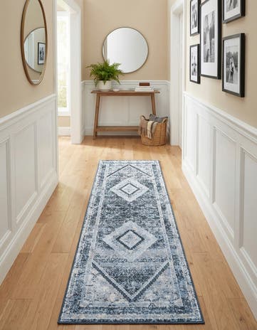 Navy Blue Kamala Washable Runner Rug