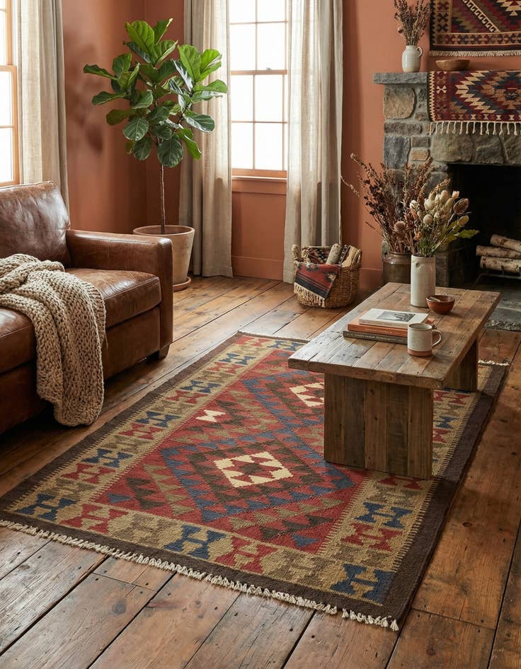 Detail image of 3' 5 x 4' 8  Hand Woven Kilim Maymana Wool Rug