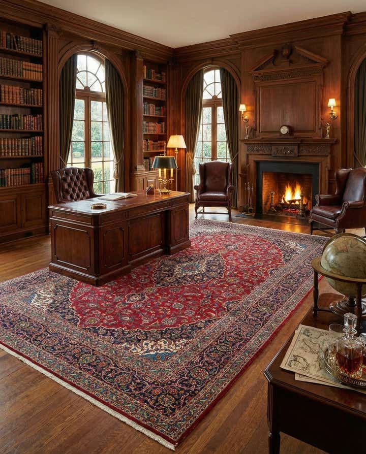 9' 6 x 12' 10 Hand Knotted Kashan Persian Wool Rug