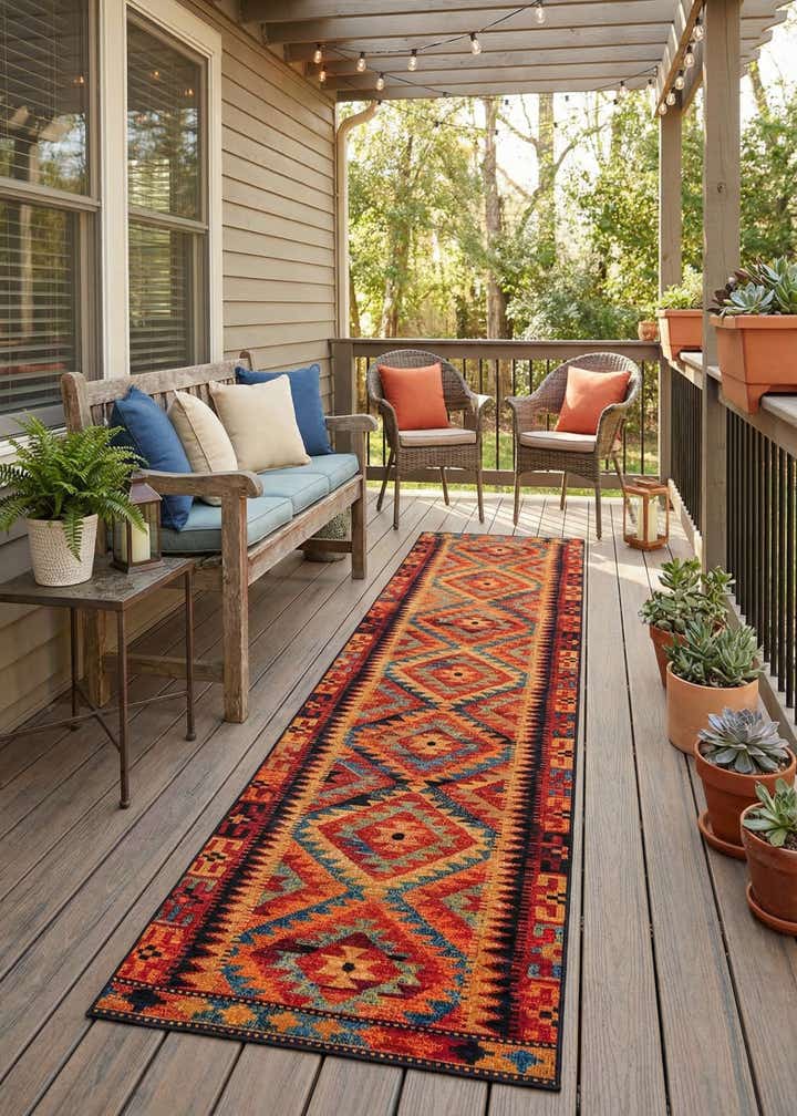 2' 7 x 10' Easy-Clean Tribal Indoor / Outdoor Runner Rug