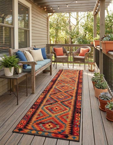 Easy-Clean Tribal Indoor / Outdoor Runner Rug