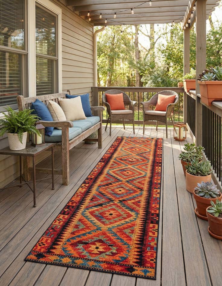 Detail image of 2' 7 x 10'  Washable Tribal Indoor / Outdoor Runner Rug