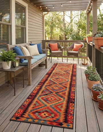 Easy-Clean Tribal Indoor / Outdoor Runner Rug