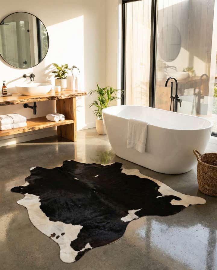 6' 5 x 6' 8 Cowhide Leather Square Rug