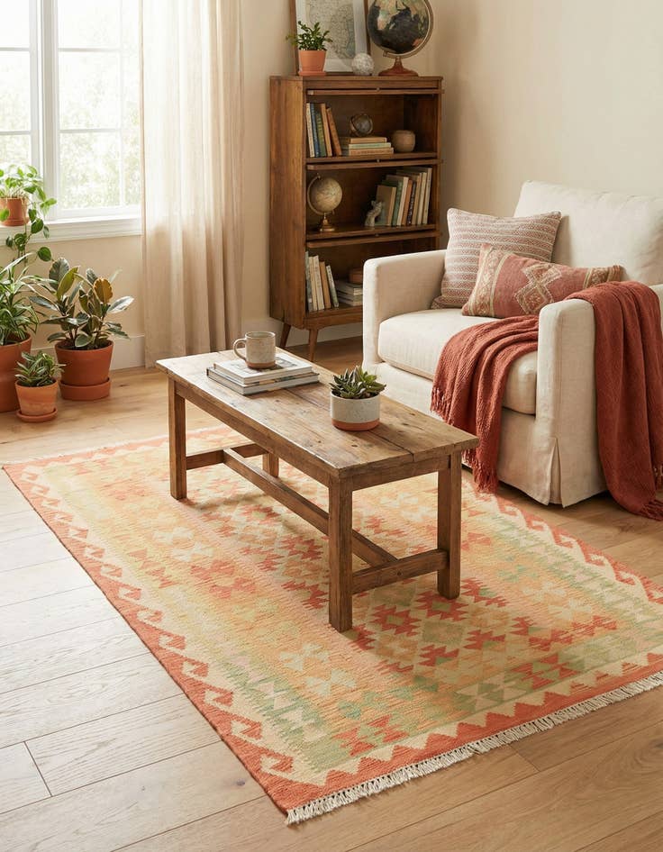 Detail image of 3' 3 x 5' 2  Hand Woven Kilim Waziri Wool Rug