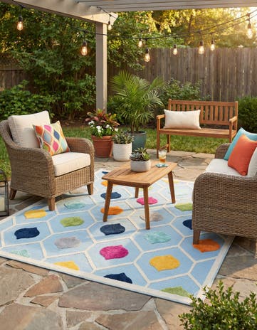 Blue Easy-Clean Aruba Indoor / Outdoor Square Rug