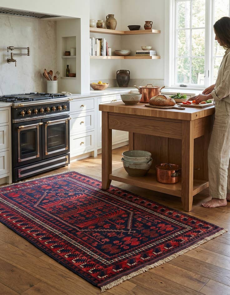 Detail image of 4' x 6' 9  Hand Knotted Afghan Akhche Oriental Wool Rug