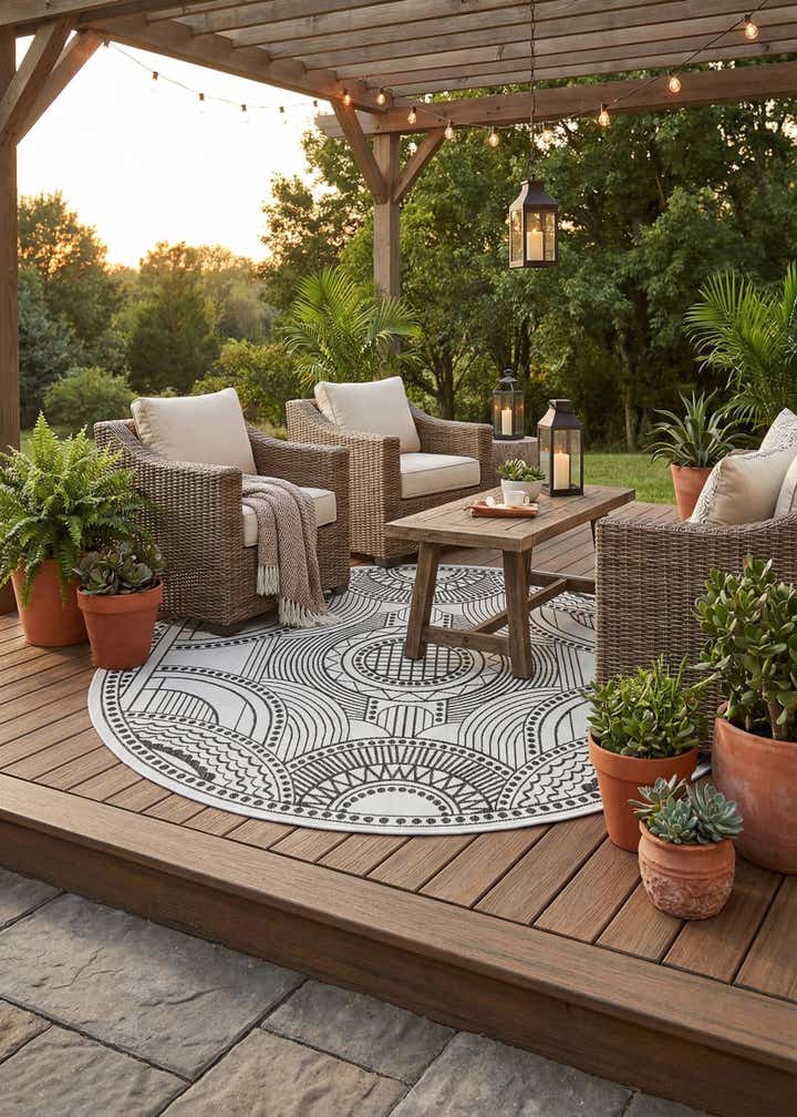 7' 10 x 7' 10 Easy-Clean Traditional Indoor / Outdoor Round Rug