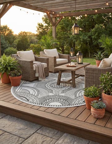 7' 10 x 7' 10 Easy-Clean Traditional Indoor / Outdoor Round Rug