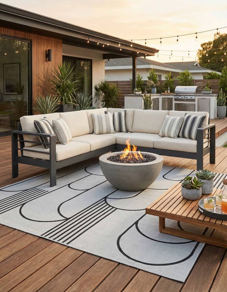 Detail image of 13' x 13' Easy-Clean Modern Indoor / Outdoor Square Rug