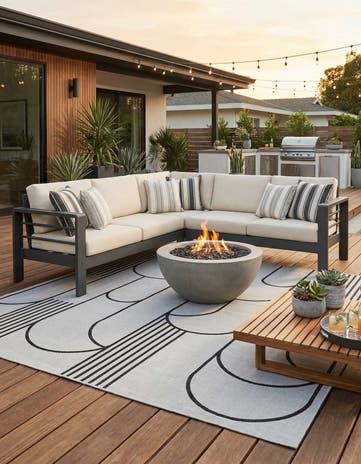 White and Black Easy-Clean Modern Indoor / Outdoor Square Rug