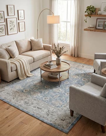 Teal blue Washable Timeless Square Rug