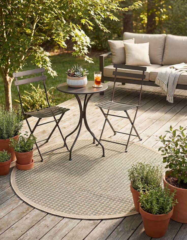 Detail image of 4' x 4'  Washable Border Indoor / Outdoor Round Rug