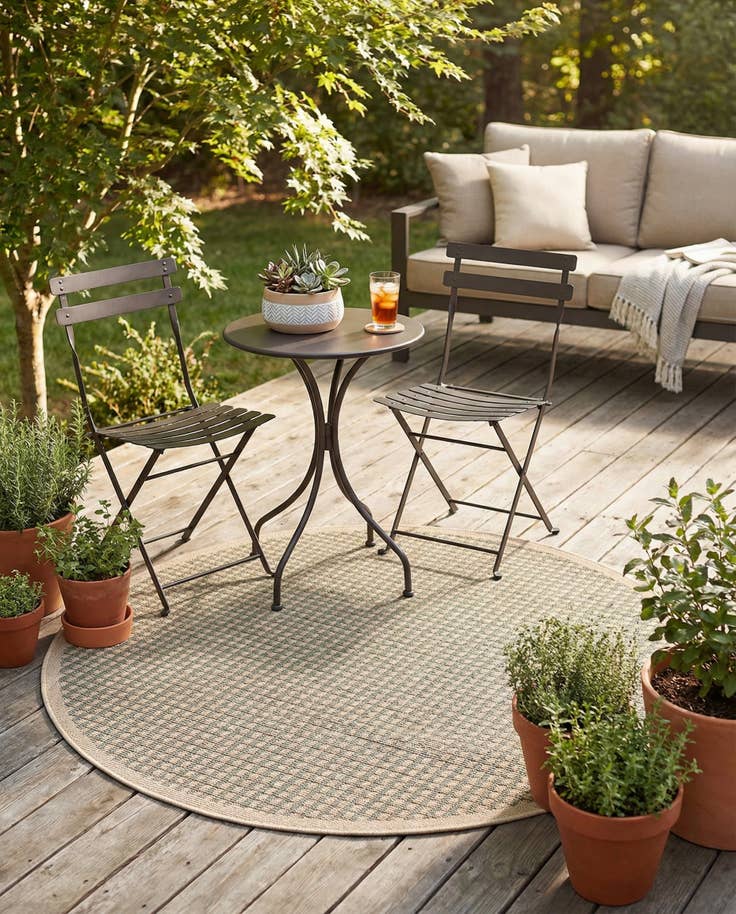 Detail image of 4' x 4' Easy-Clean Border Indoor / Outdoor Round Rug