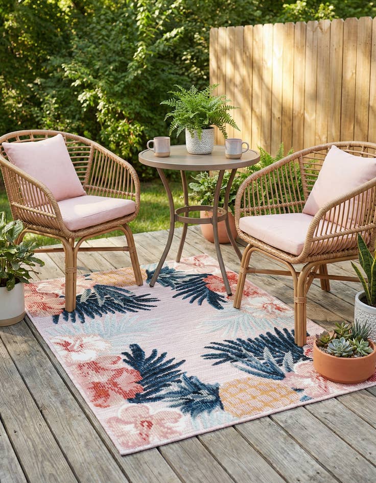 Detail image of  2' 2 x 3'  Washable Botanical Indoor / Outdoor Rug