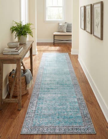 Blue Washable Timeless Runner Rug