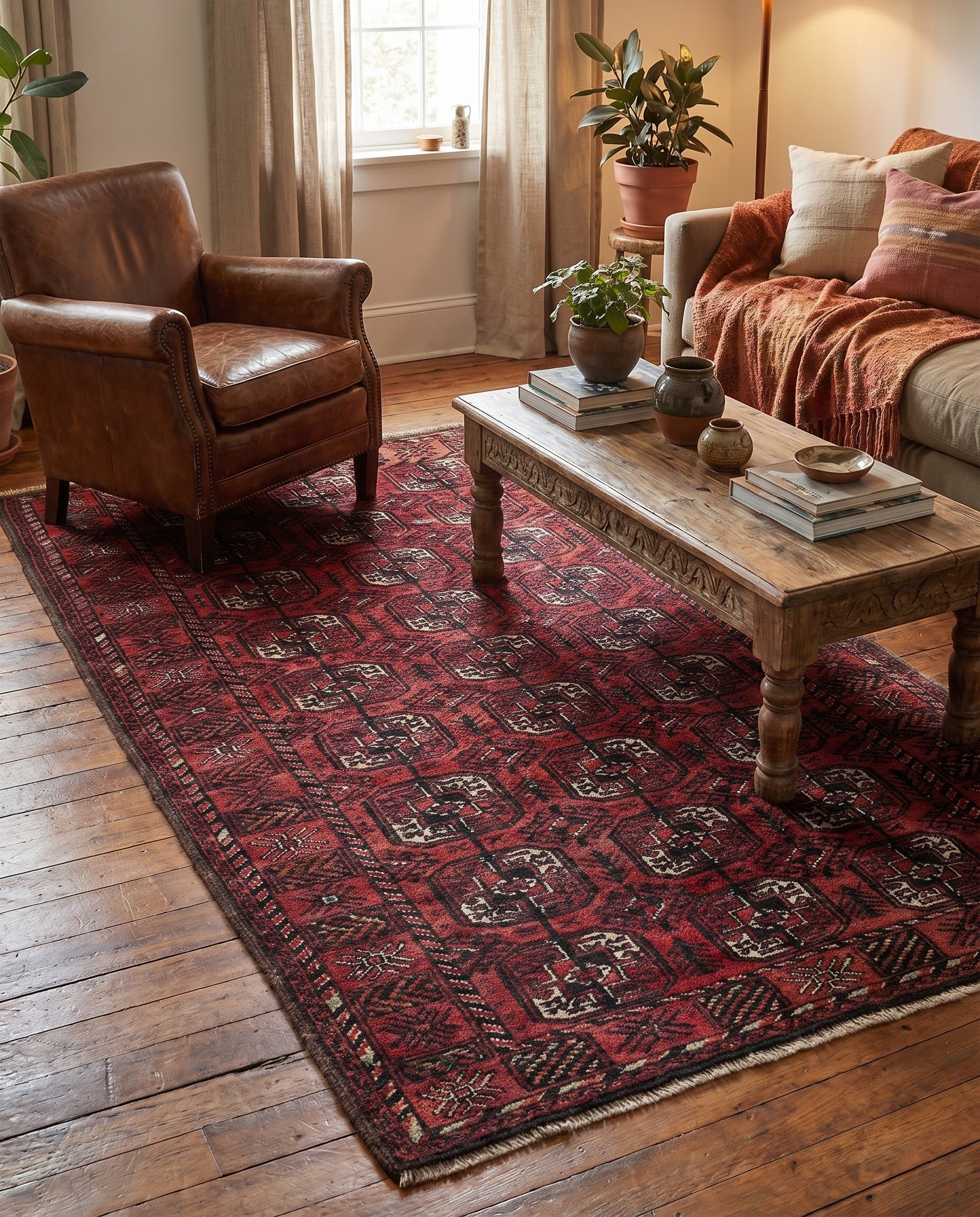 3' 11 x 6' 8 Hand Knotted Afghan Ersari Wool Rug