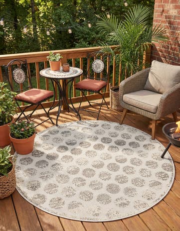 Beige and Ivory Easy-Clean Sabrina Soto Indoor / Outdoor Round Rug