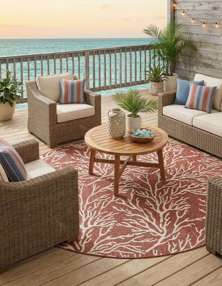 Detail image of 13' x 13'  Washable Coastal Indoor / Outdoor Round Rug