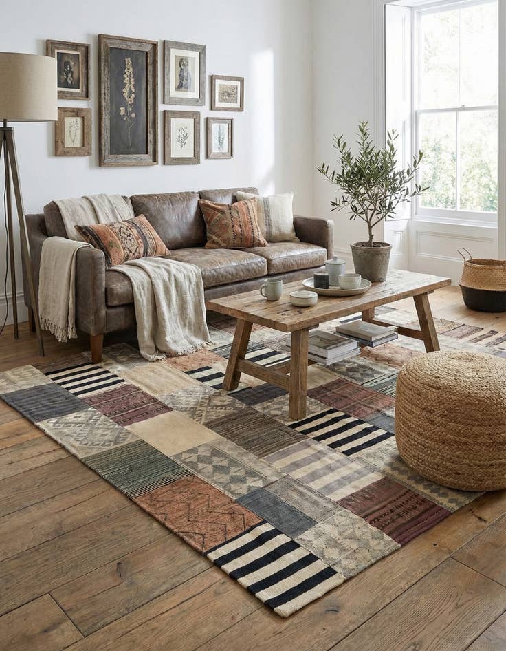 Detail image of  6' 9 x 9' 9  Hand Woven Kilim Patchwork Wool Rug