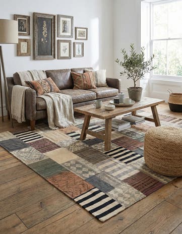 6' 9 x 9' 9 Hand Woven Kilim Patchwork Wool Rug