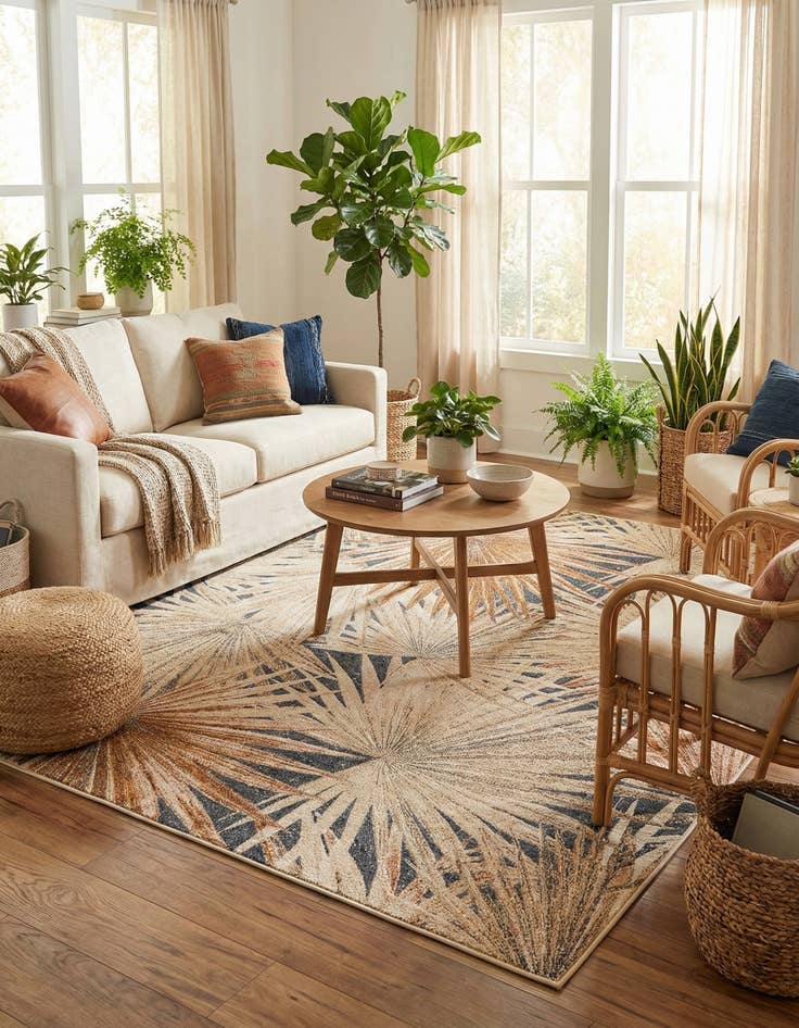 Detail image of  7' 10 x 7' 10  Washable Botanical Indoor / Outdoor Square Rug