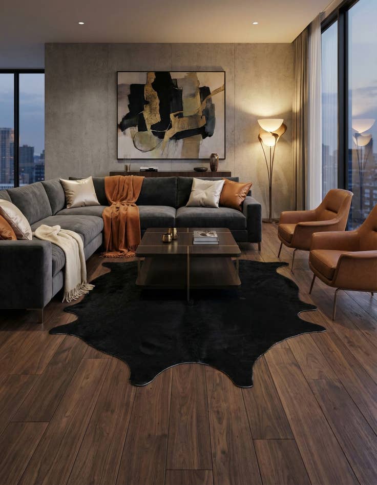 Detail image of 4' 11 x 6' 5 Cowhide Leather Freeform Rug