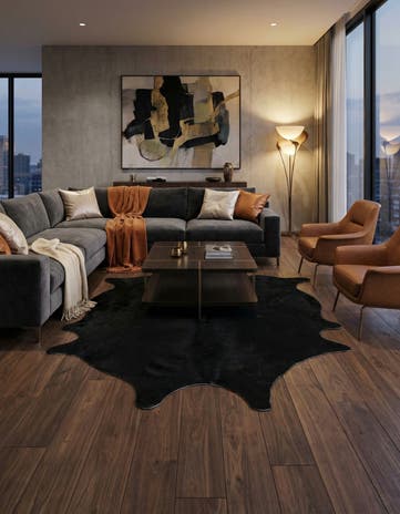 4' 11 x 6' 5 Cowhide Leather Freeform Rug