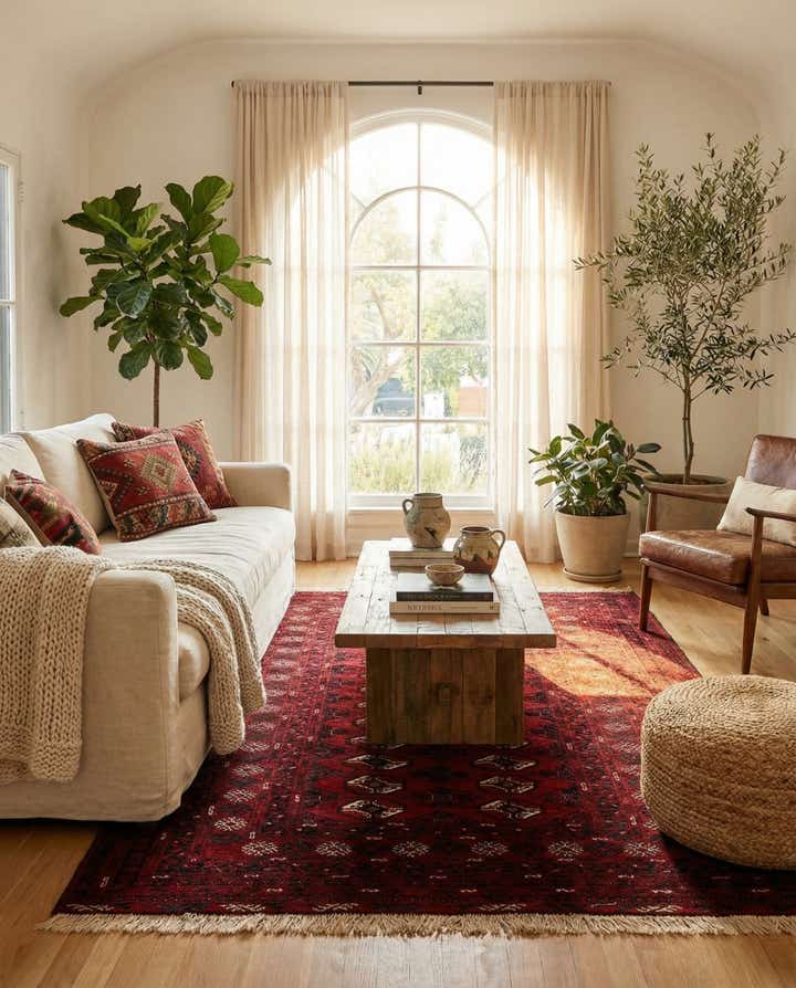 4' 6 x 6' 1 Hand Knotted Afghan Akhche Wool Rug