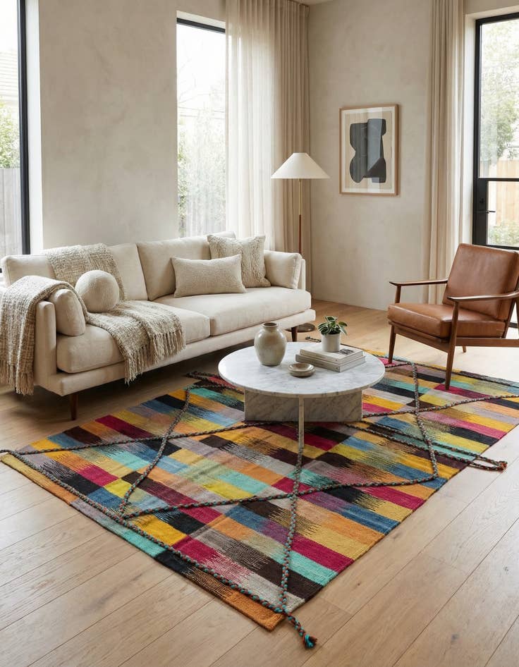 Detail image of 4' 2 x 6'  Hand Woven Kilim Modern Wool Rug