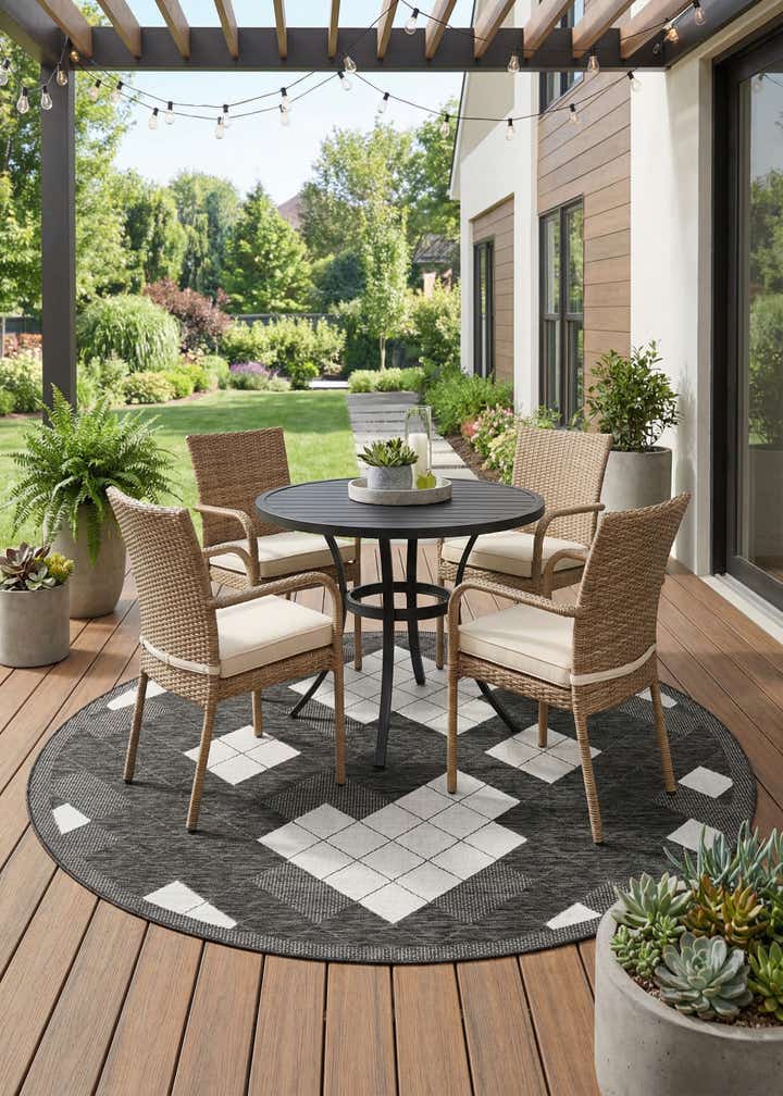 7' 10 x 7' 10 Easy-Clean Modern Indoor / Outdoor Round Rug