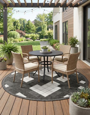 7' 10 x 7' 10 Easy-Clean Modern Indoor / Outdoor Round Rug