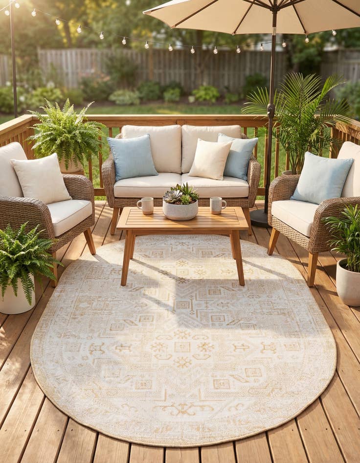 Detail image of  5' 3 x 8'  Washable Aztec Indoor / Outdoor Oval Rug