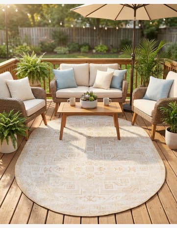 Natural Easy-Clean Aztec Indoor / Outdoor Oval Rug