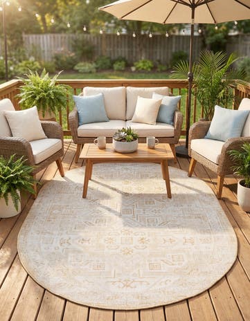 Natural Easy-Clean Aztec Indoor / Outdoor Oval Rug