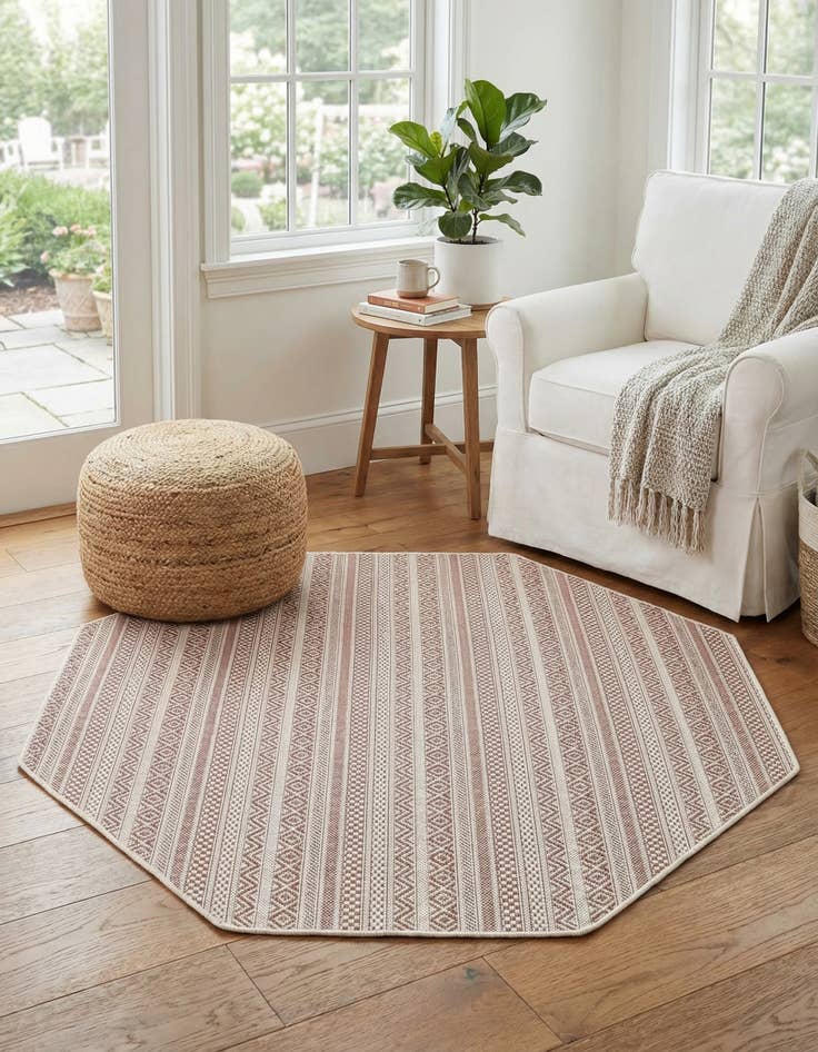 Detail image of 5' 3 x 5' 3  Washable Striped Indoor / Outdoor Octagon Rug