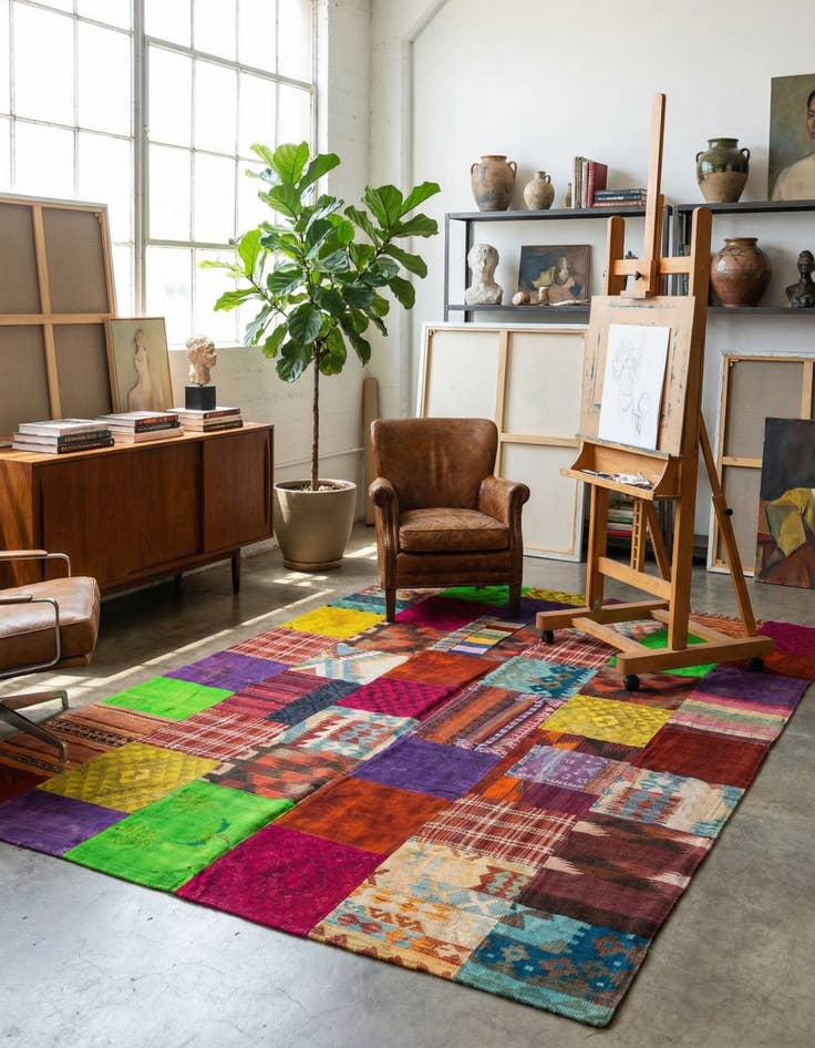 Detail image of 6' 9 x 10'  Hand Woven Kilim Patchwork Wool Rug