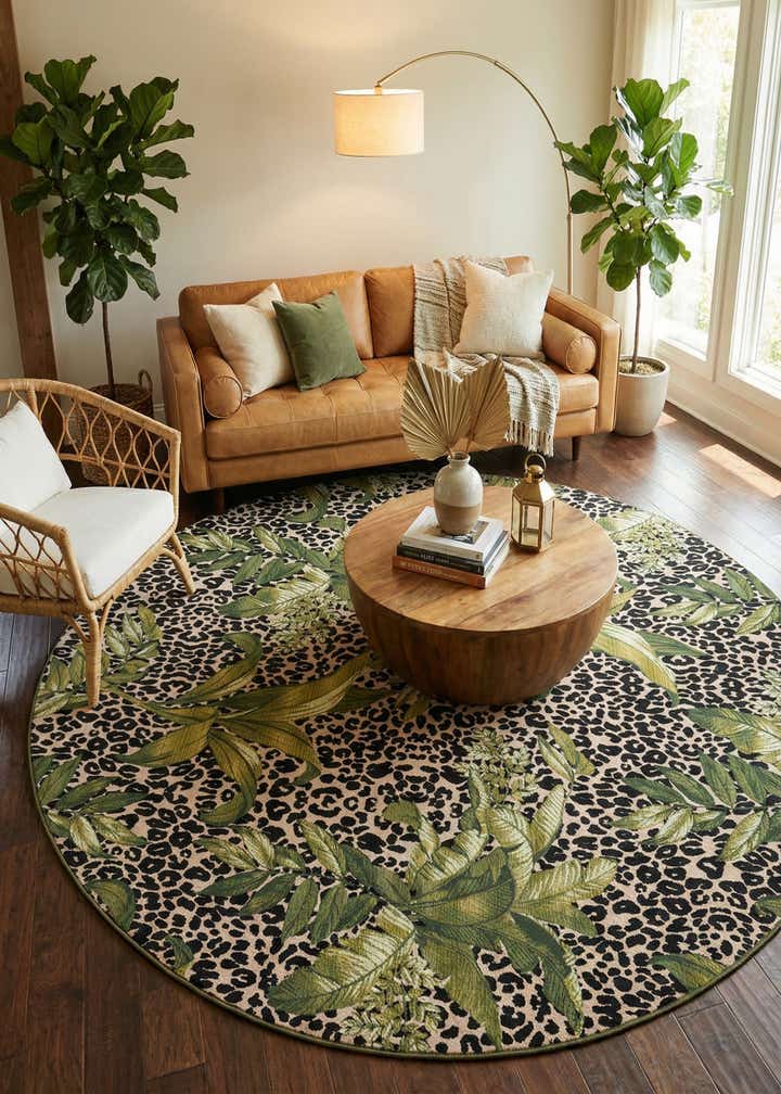 12' x 12' Easy-Clean Botanical Indoor / Outdoor Round Rug