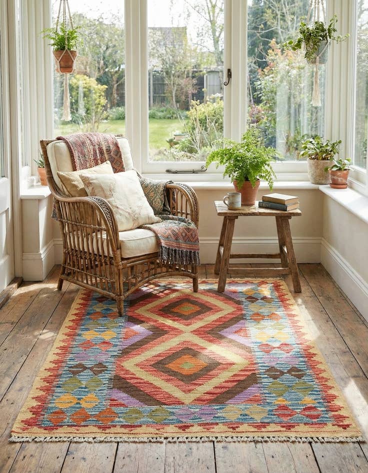 Detail image of 3' 2 x 3' 9  Hand Woven Kilim Maymana Wool Square Rug