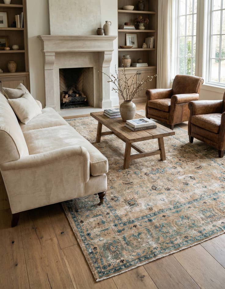 Detail image of 7' 10 x 11'  Hand Knotted Ultra Vintage Persian Wool Rug