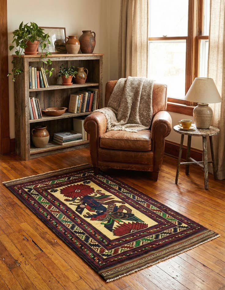 Detail image of 2' 10 x 4' 9  Hand Knotted Sumak Wool Rug