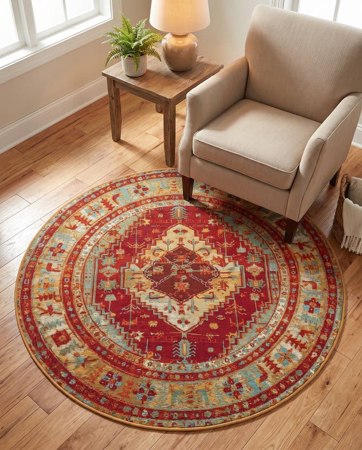 Detail image of 4' x 4' Easy-Clean Traditional Indoor / Outdoor Round Rug
